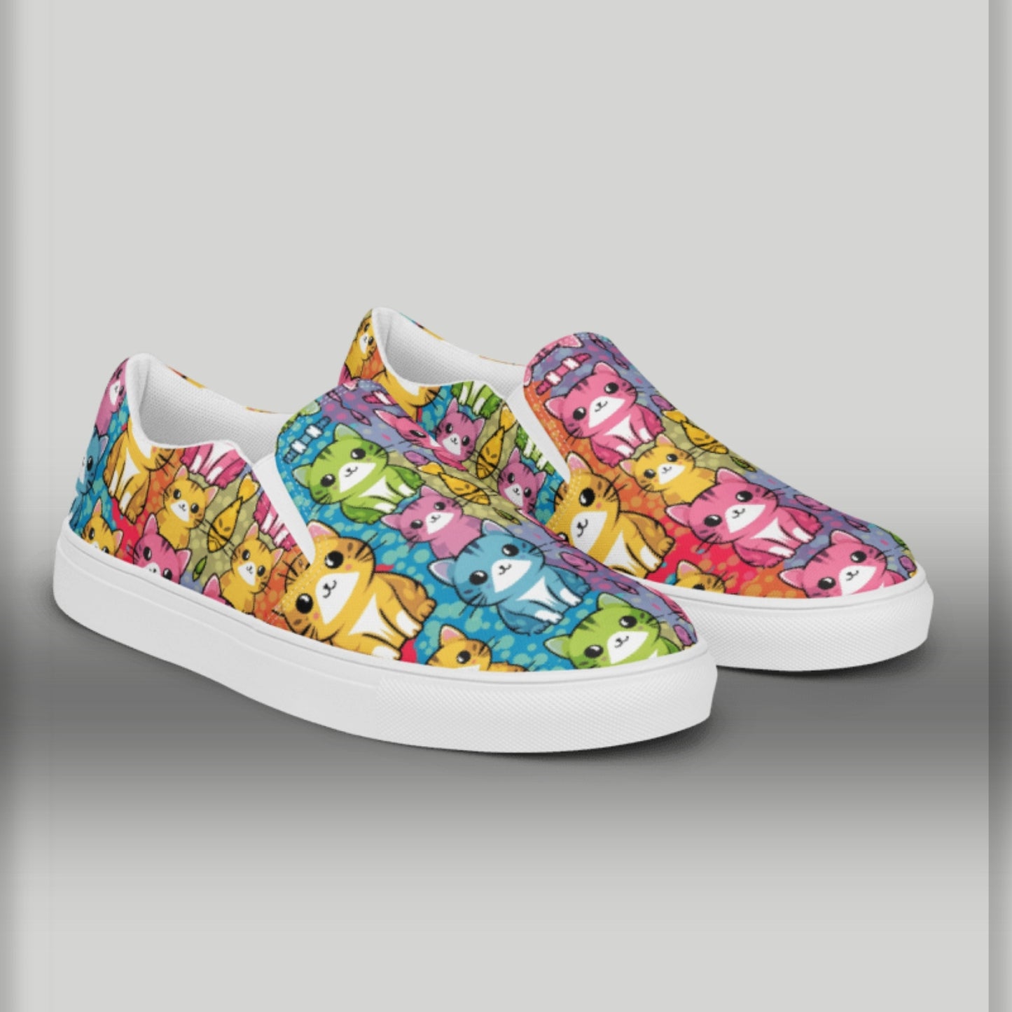Colorful Kawaii Cats slip-on canvas shoes