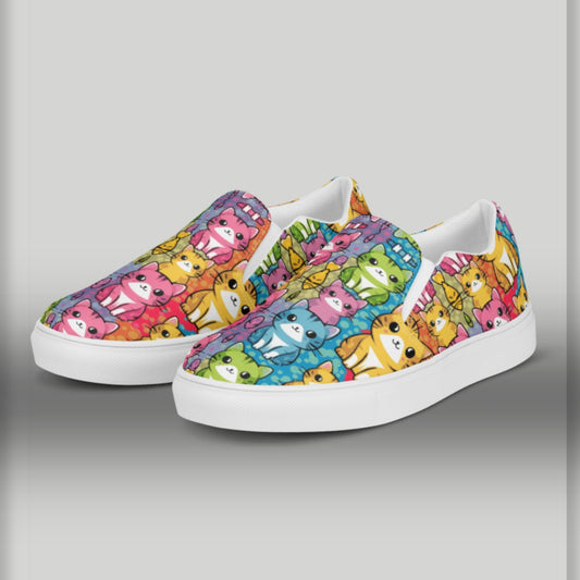 Colorful Kawaii Cats slip-on canvas shoes