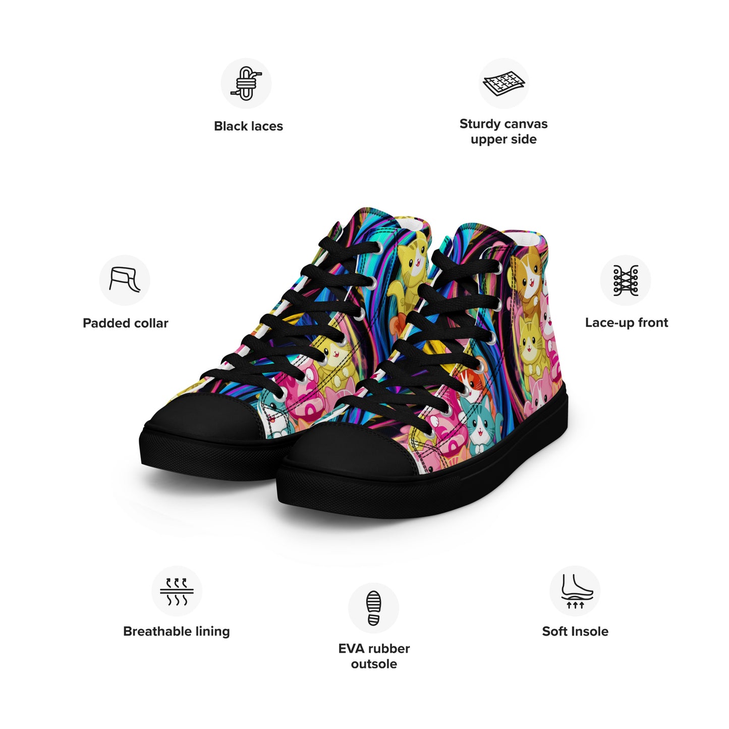 Colorful Cat Crew high top canvas