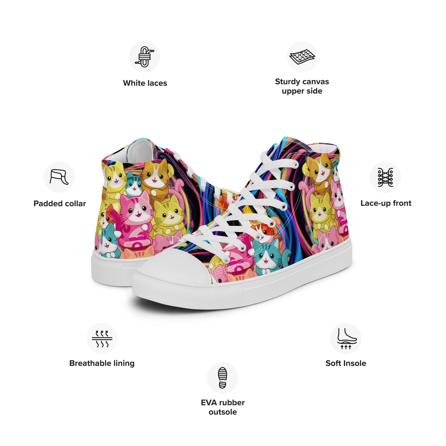 Colorful Cat Crew high top canvas