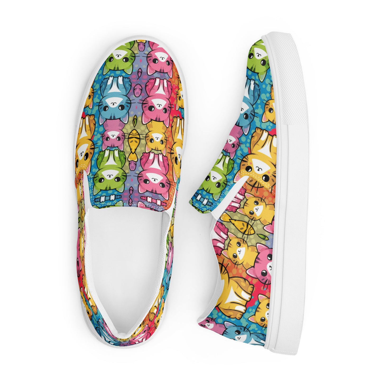 Colorful Kawaii Cats slip-on canvas shoes