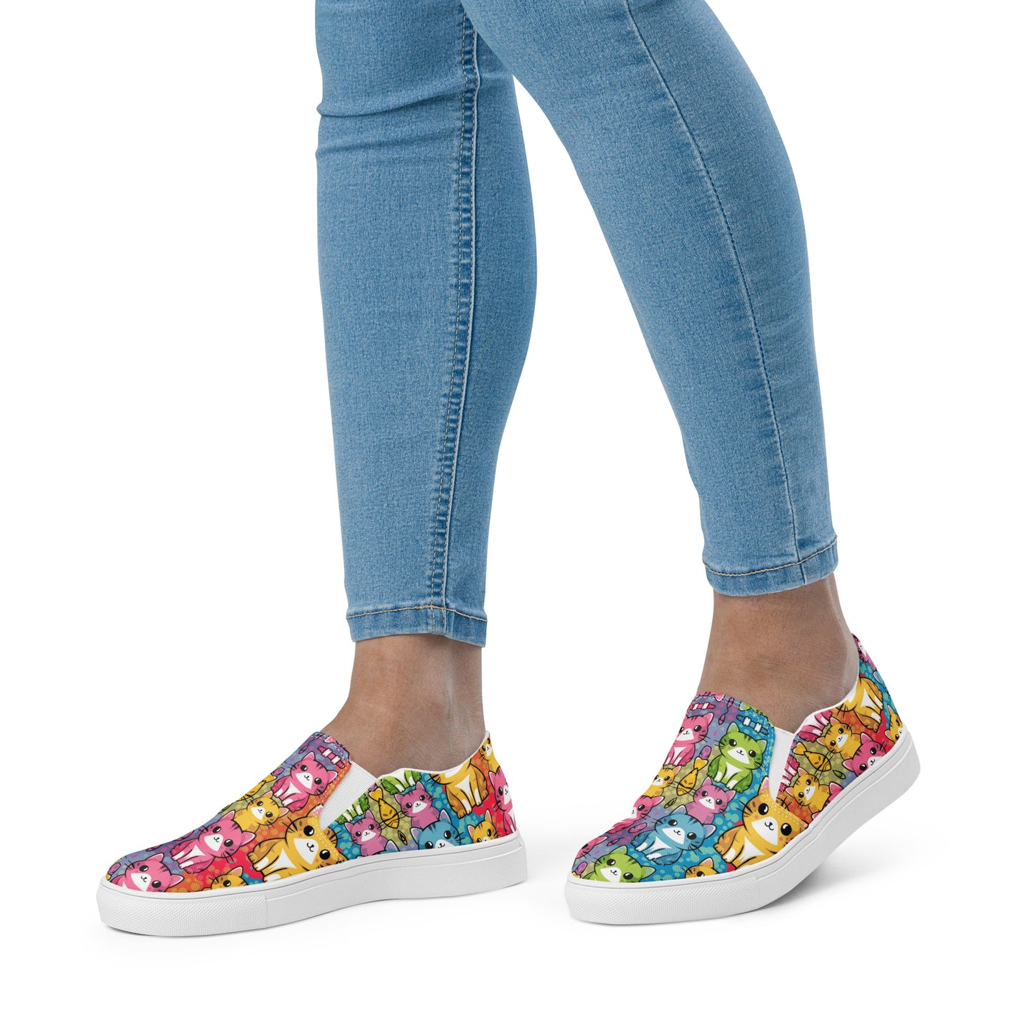 Colorful Kawaii Cats slip-on canvas shoes