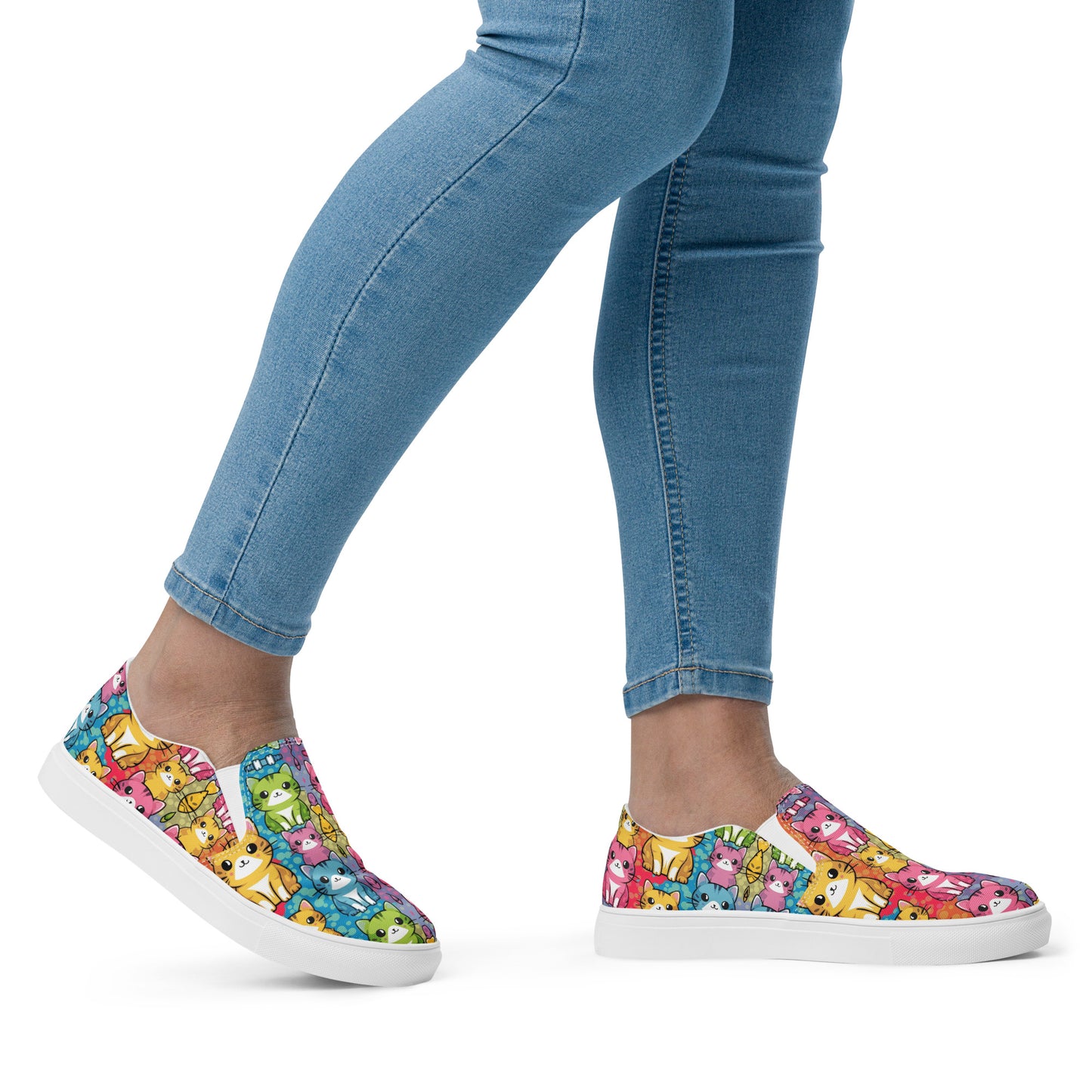 Colorful Kawaii Cats slip-on canvas shoes