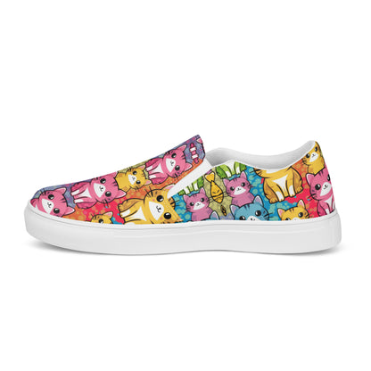 Colorful Kawaii Cats slip-on canvas shoes